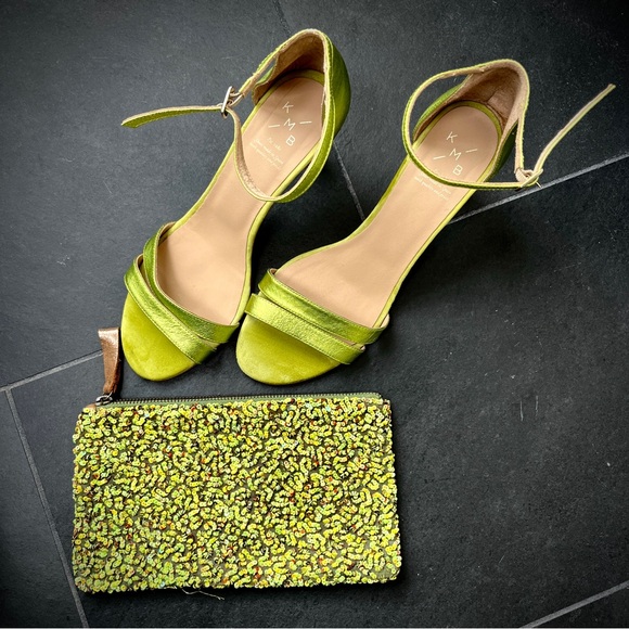Anthropologie Shoes - Anthropologie KMB metallic sandals size 9, sequined clutch purse Jasper & Jeera
